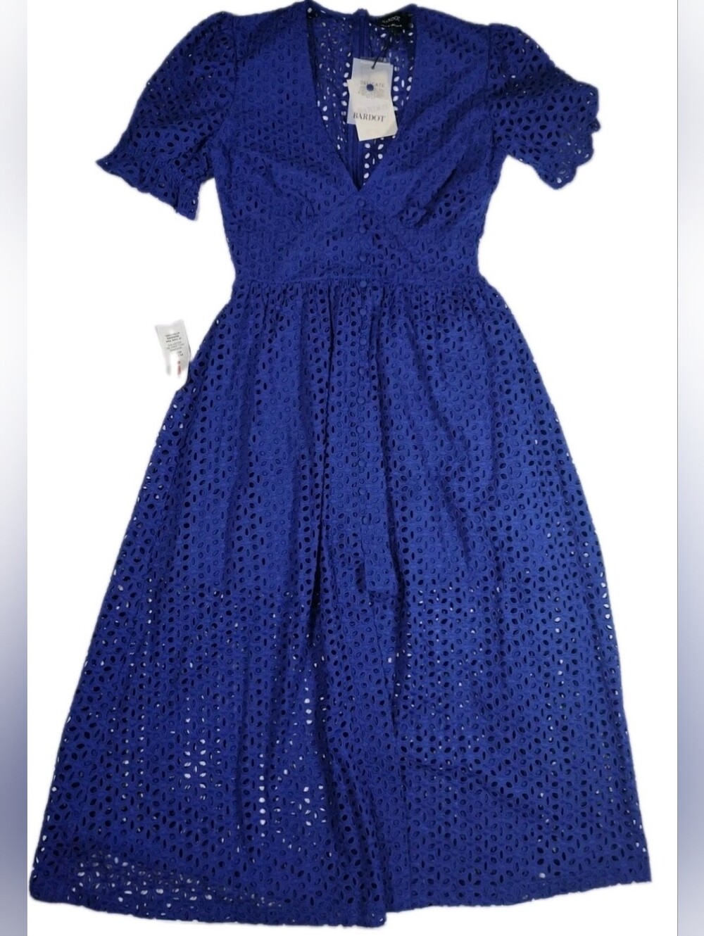 NWT Bardot Cobalt Blue Joran Lace Floral Cotton Midi Dress Size 6 (S)